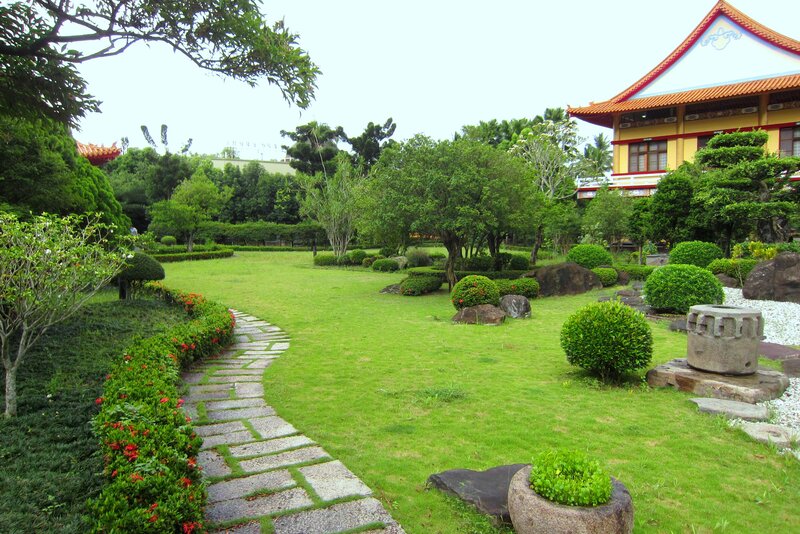 Garden with Stone Path — Green, Serene, Afternoon, Photograph