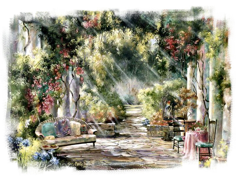 Garden with Stone Path — Green, Serene, Afternoon