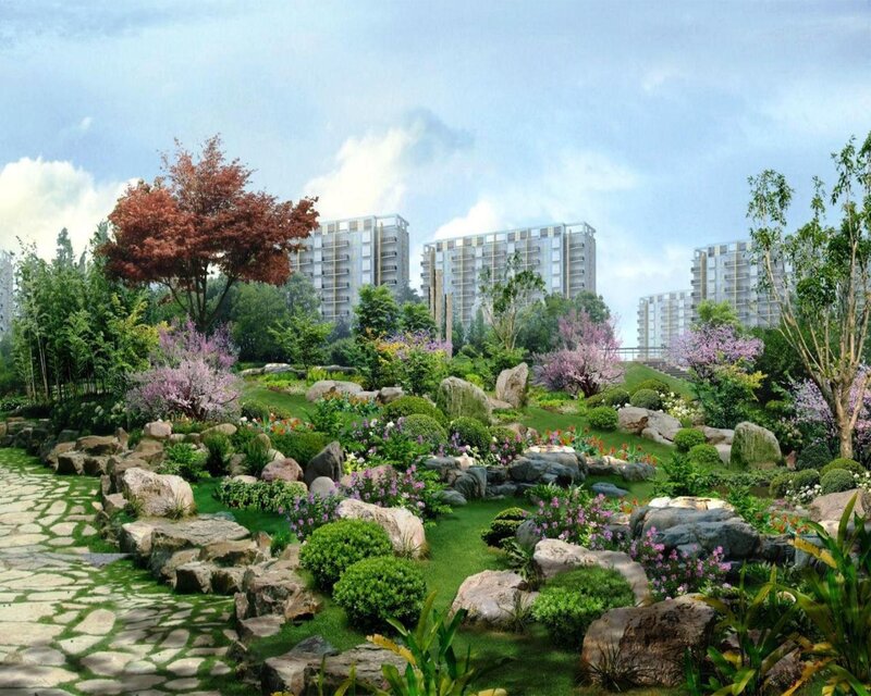 Garden with Stone Path — Green, Serene, Spring, 3d Render