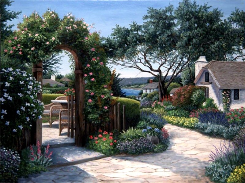 Garden with Stone Path — Green, Serene