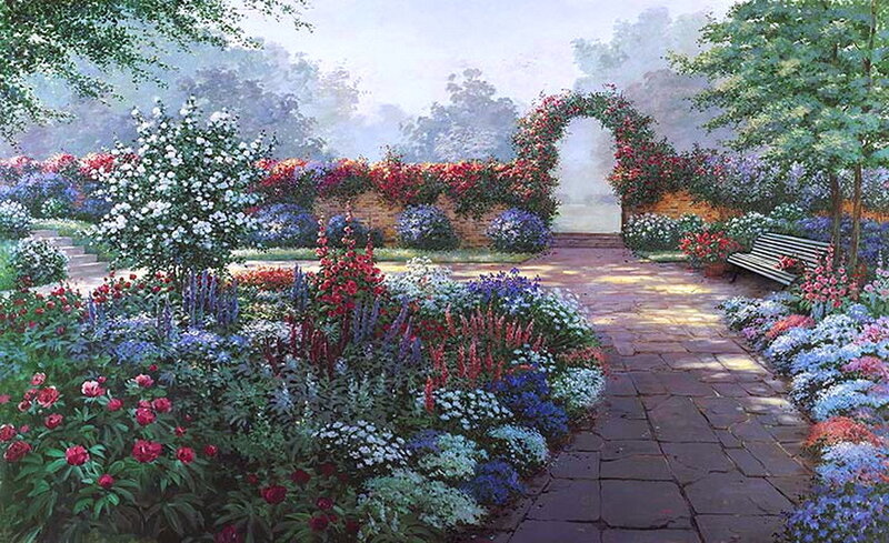 Garden with Stone Path — Green