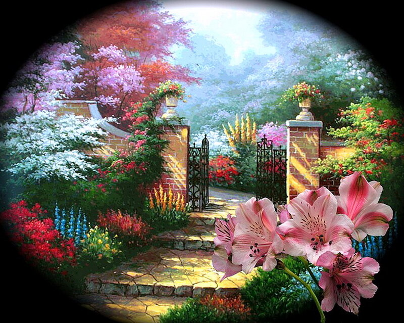 Garden with Stone Path — Pink