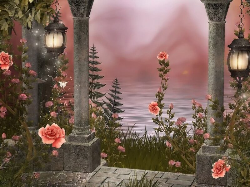 Garden with Stone Pillars — Pink