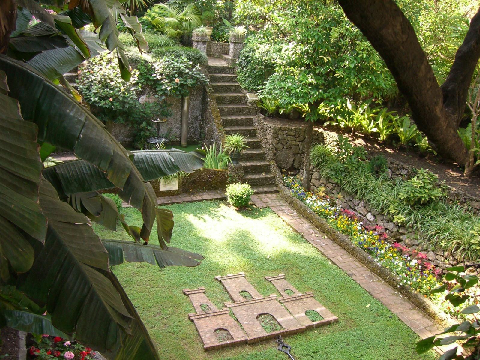 Garden with stone staircase