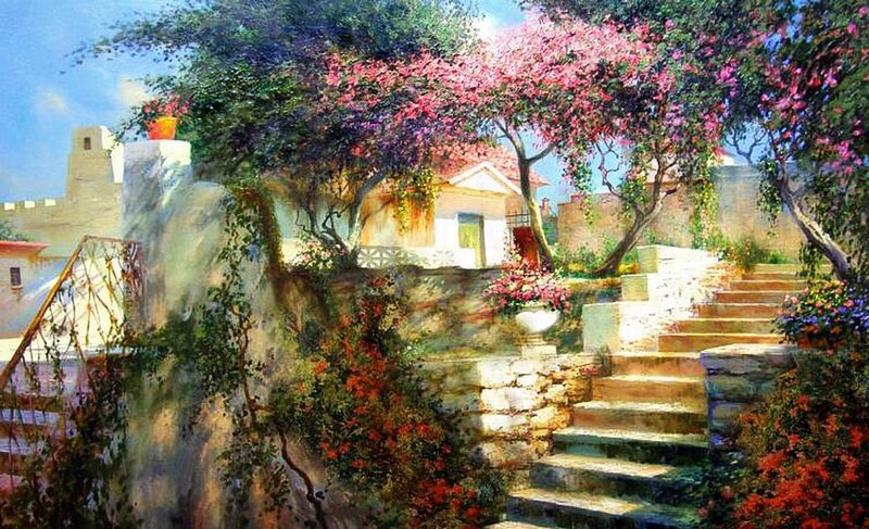 Garden with Stone Stairs — Pink