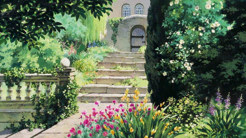 Garden with Stone Steps — Green, Serene, Afternoon, Painting, Stone Stairs