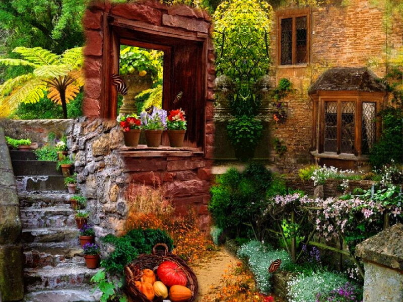Garden with Stone Steps — Green, Serene, Autumn