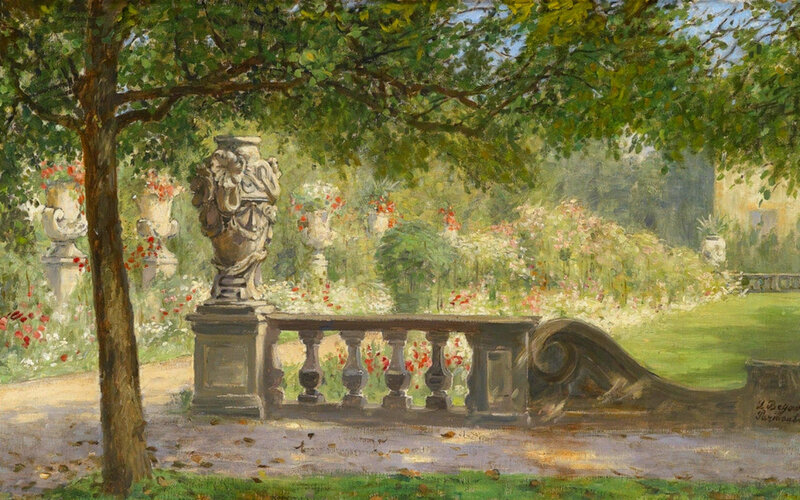 Garden with Stone Urn — Green, Serene