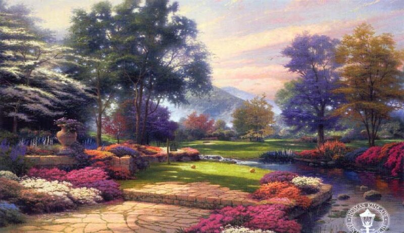 Garden with Stream and Flowers