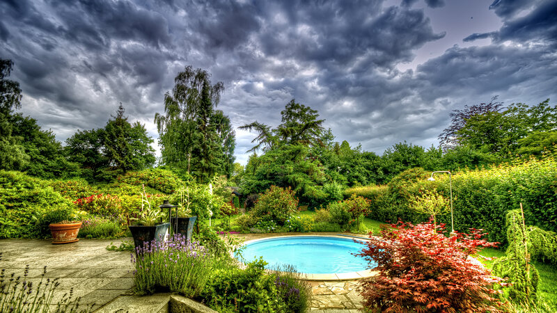 Garden with Swimming Pool — Green, Dramatic