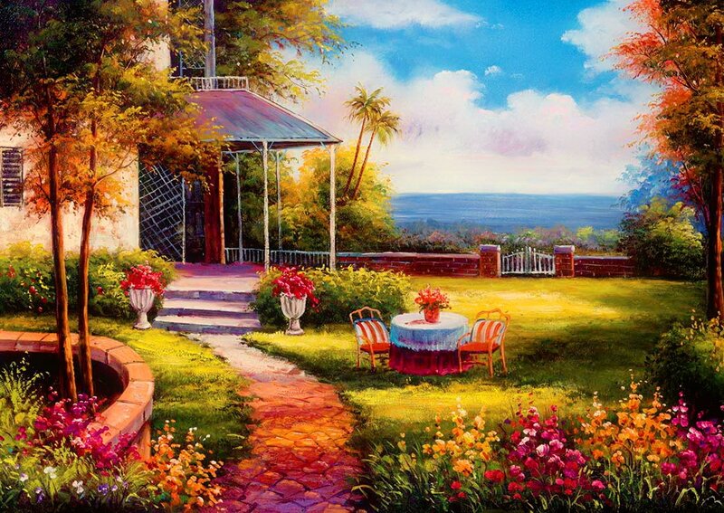 Garden with Table and Chairs — Green, Serene