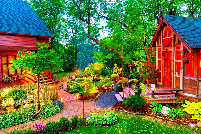 Garden with Two Cabins