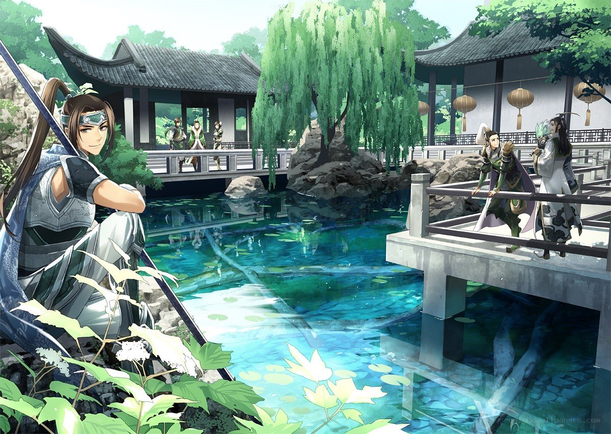 Garden with warriors