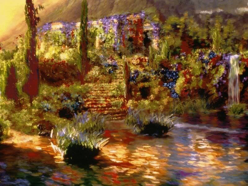 Garden with waterfall and stream