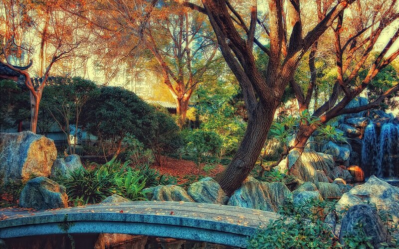 Garden with Waterfall — Green, Serene, Autumn