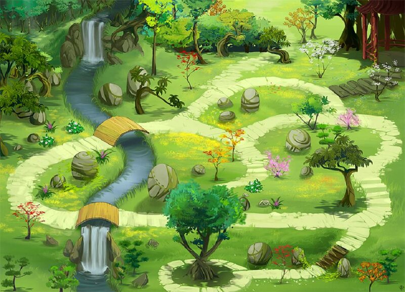 Garden with Waterfall — Green, Serene, Spring