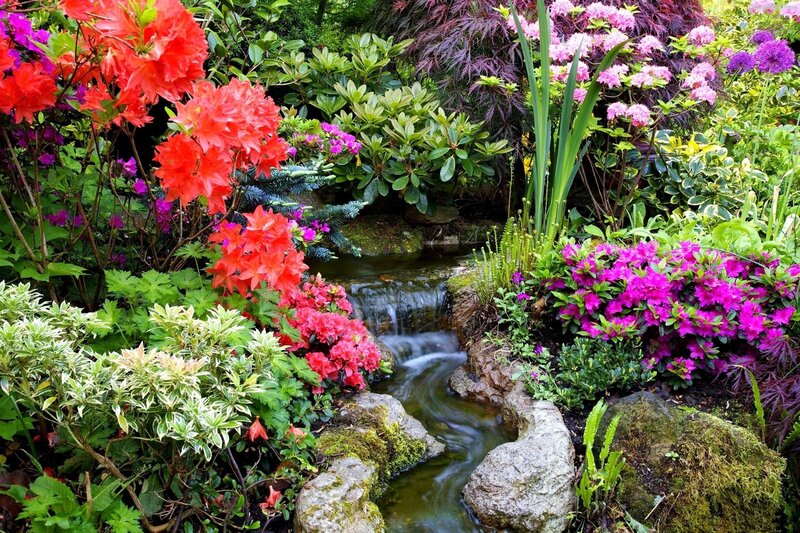 Garden with Waterfall — Red