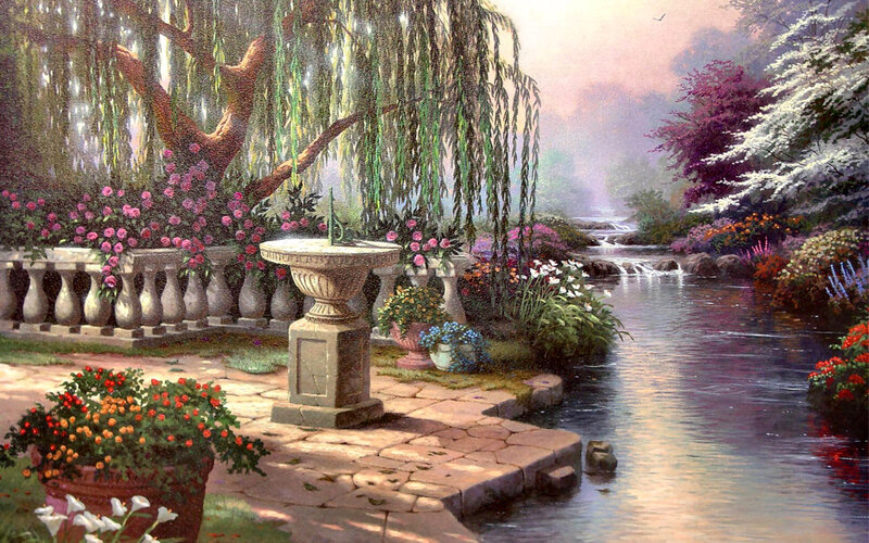 Garden with Weeping Willow — Green