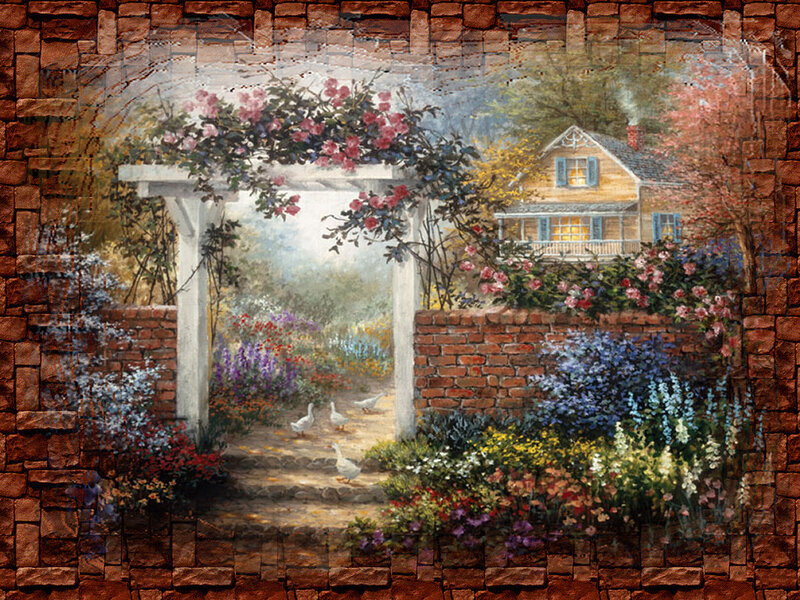 Garden with White Arbor