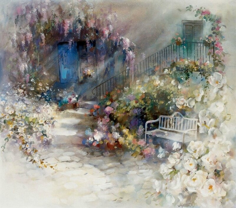 Garden with White Bench