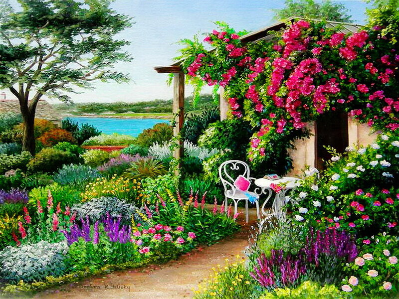 Garden with White Chair