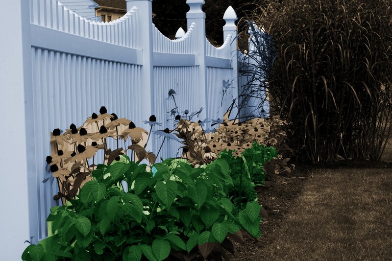 Garden with White Fence — Green, Calm