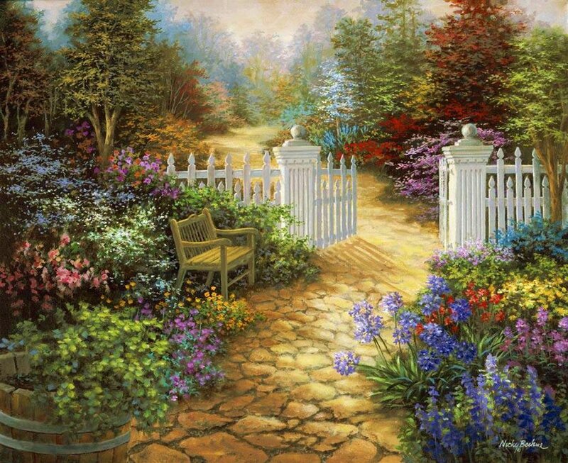 Garden with White Gate