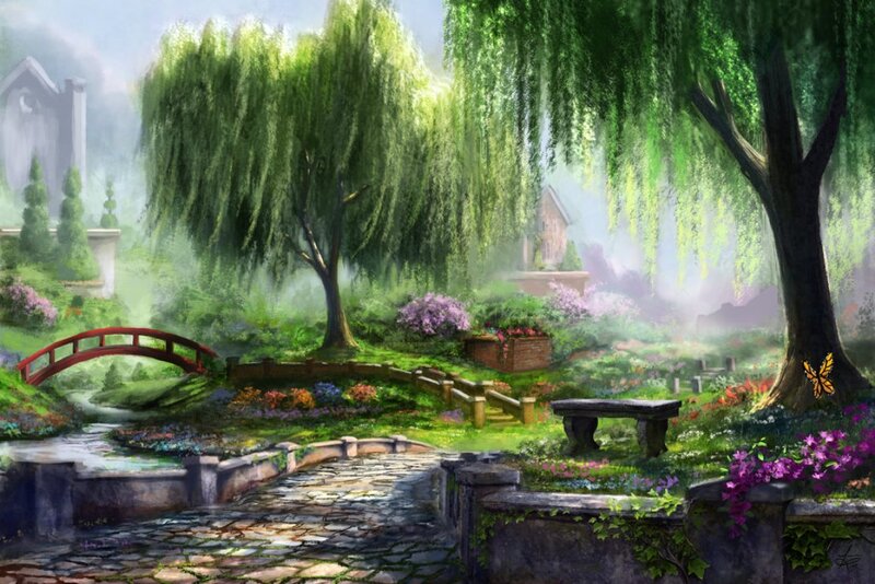 Garden with Willow Trees