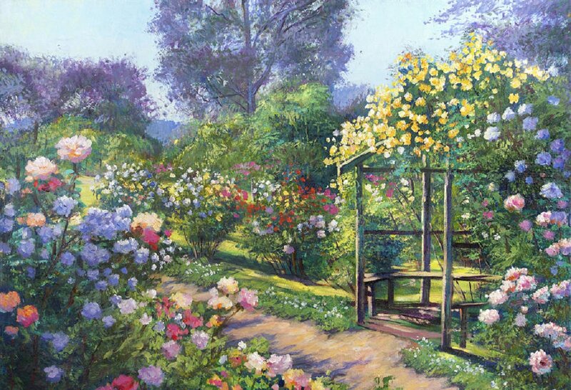 Garden with Wooden Bench — Green