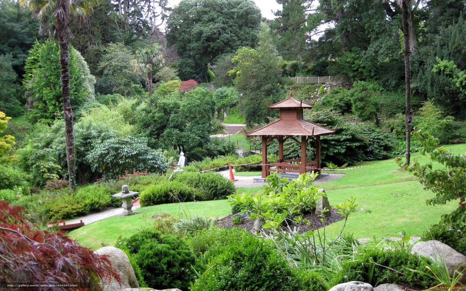 Garden with wooden gazebo
