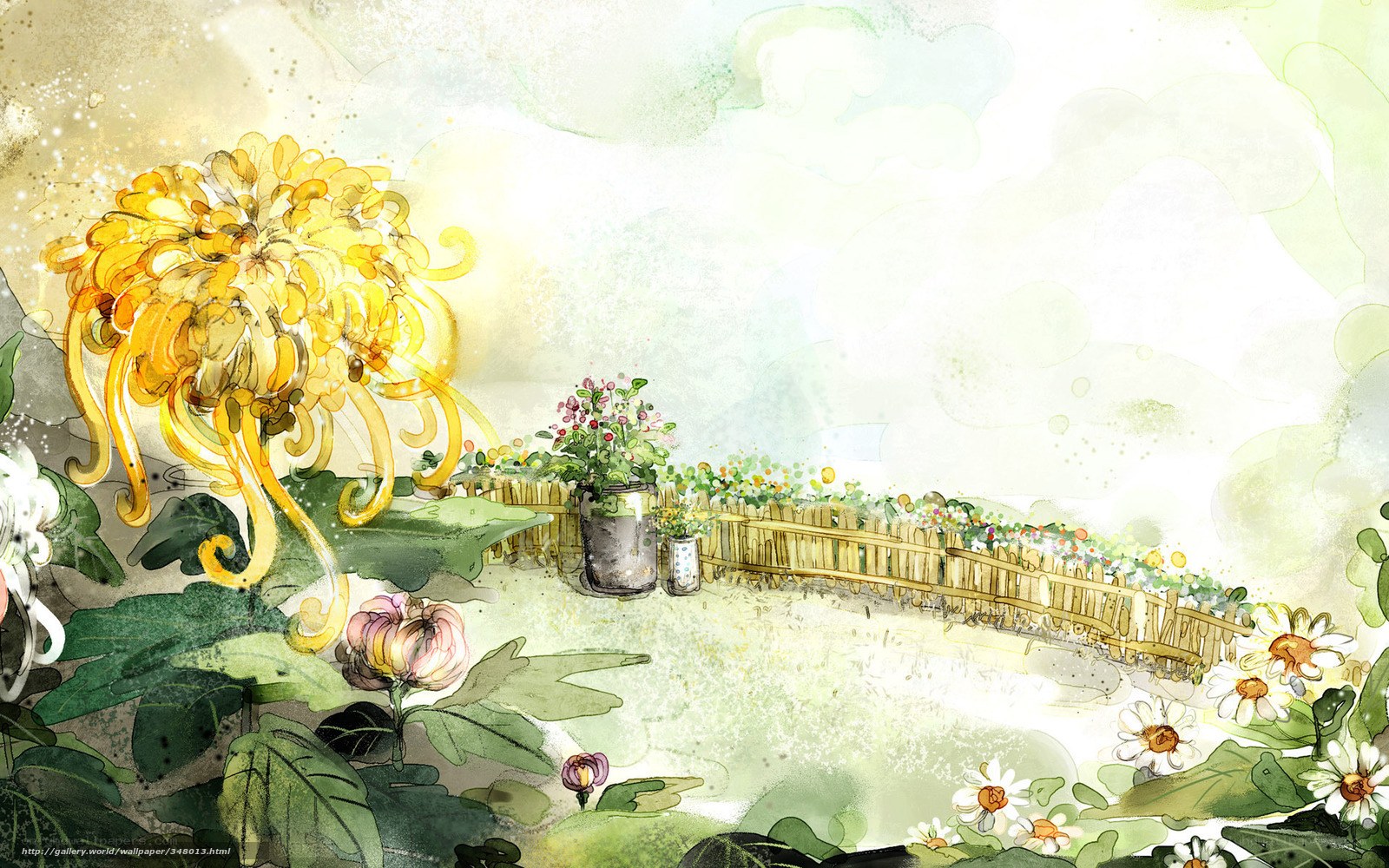 Garden with Yellow Chrysanthemum
