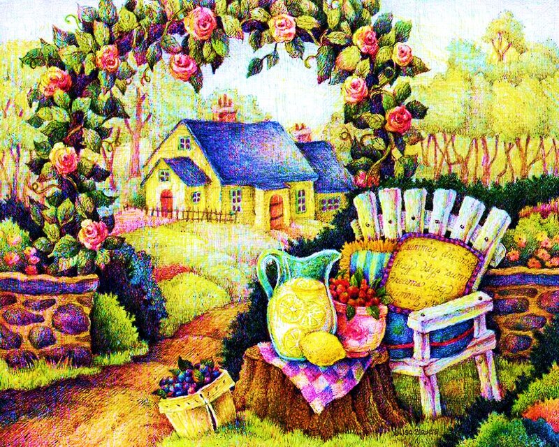 Garden with Yellow House