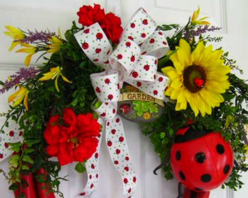 Garden Wreath with Ladybug