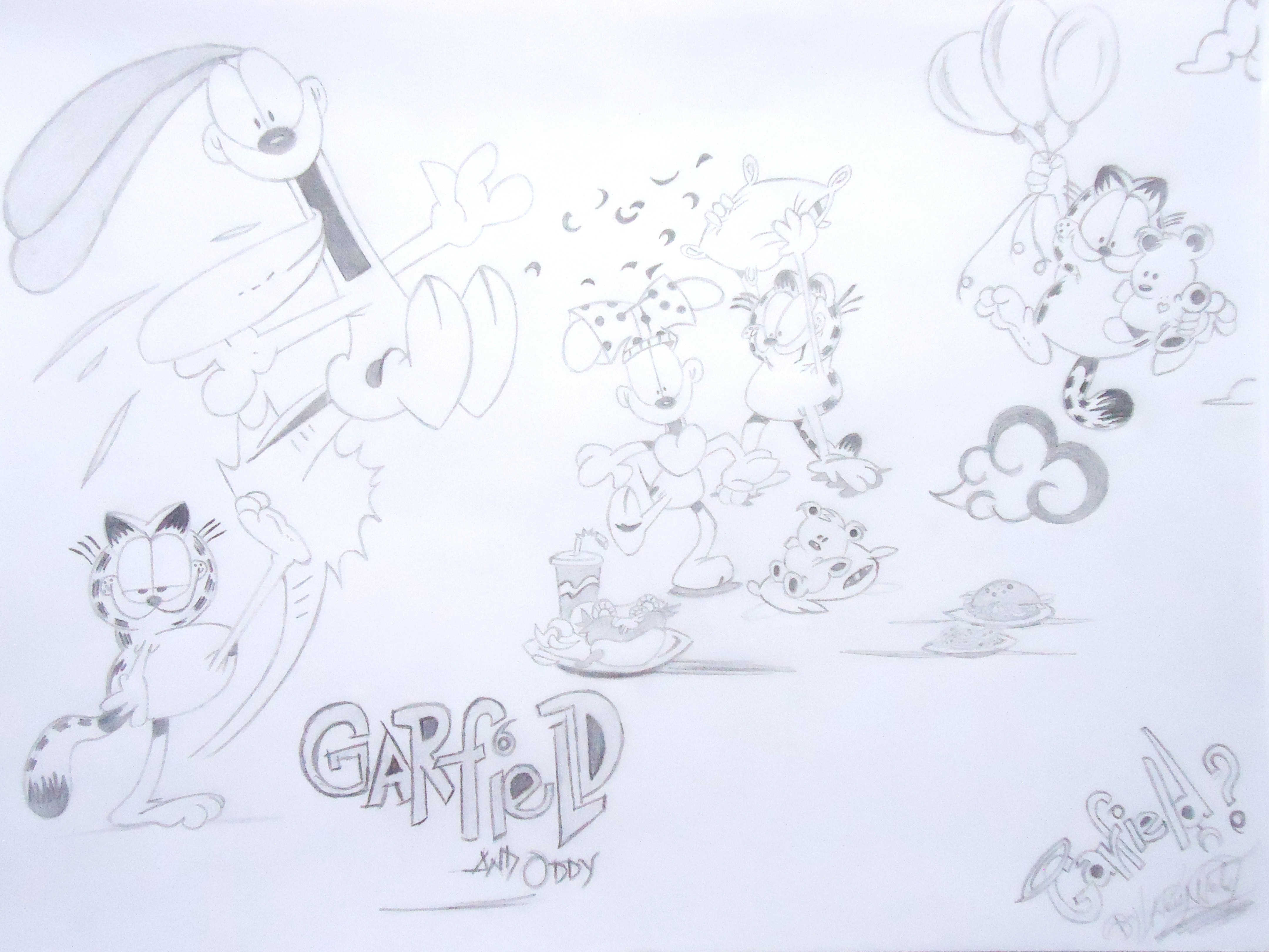 Garfield and Oddey pencil drawing