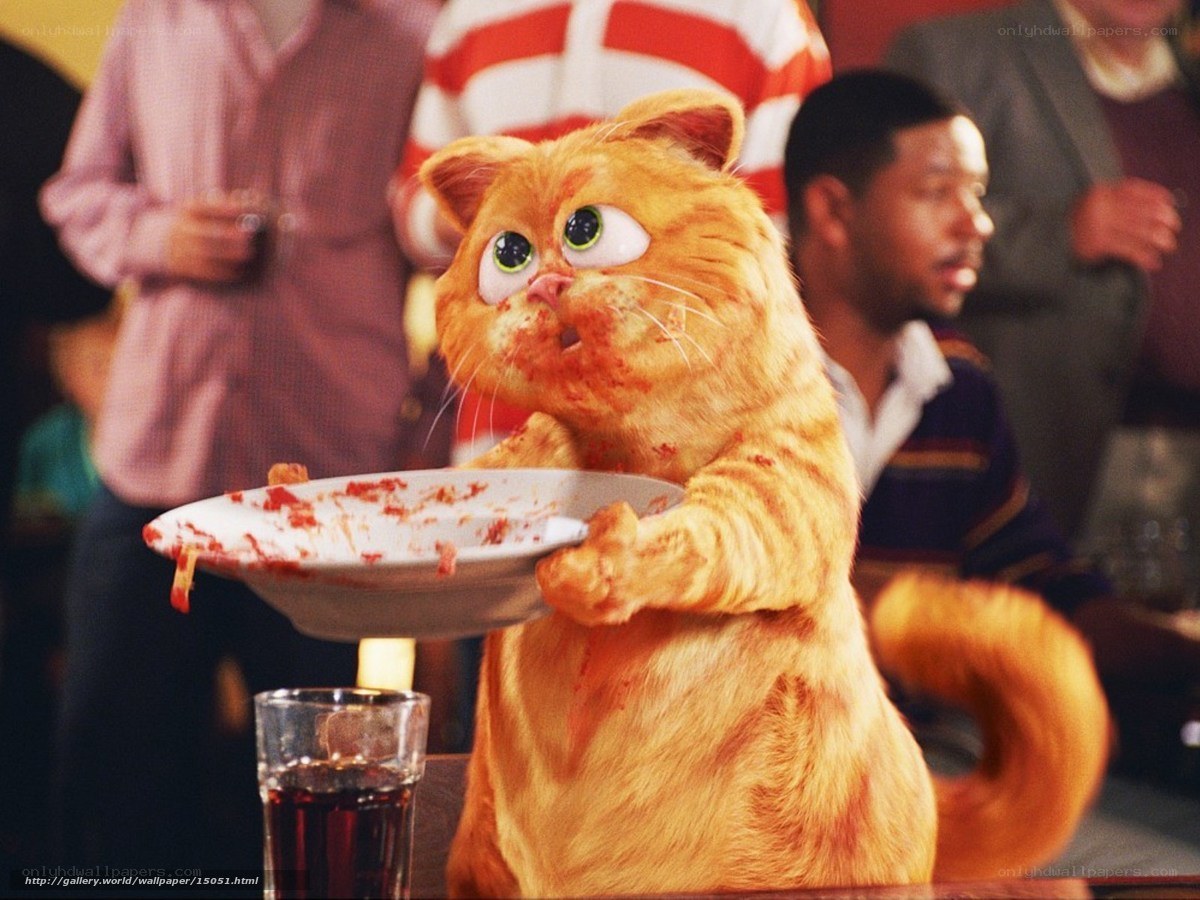 Garfield eating spaghetti