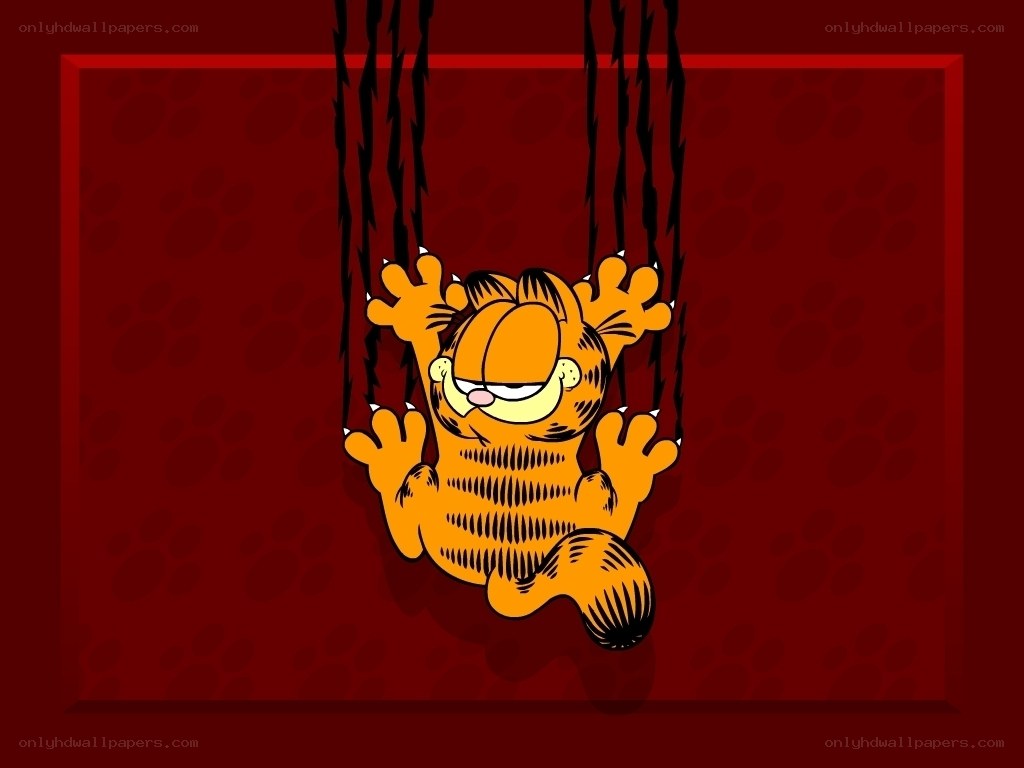 Garfield hanging from vines