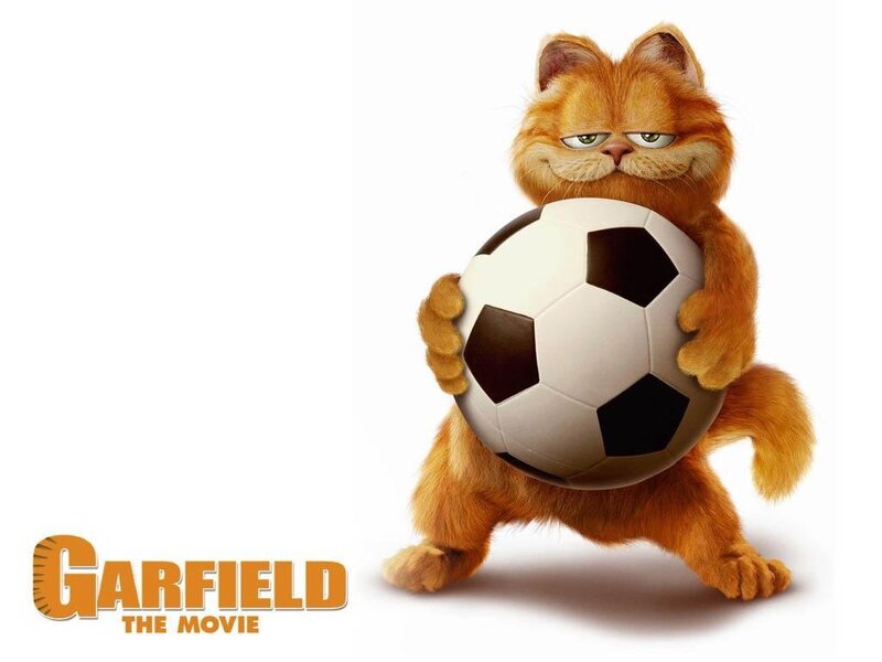 Garfield holding a soccer ball