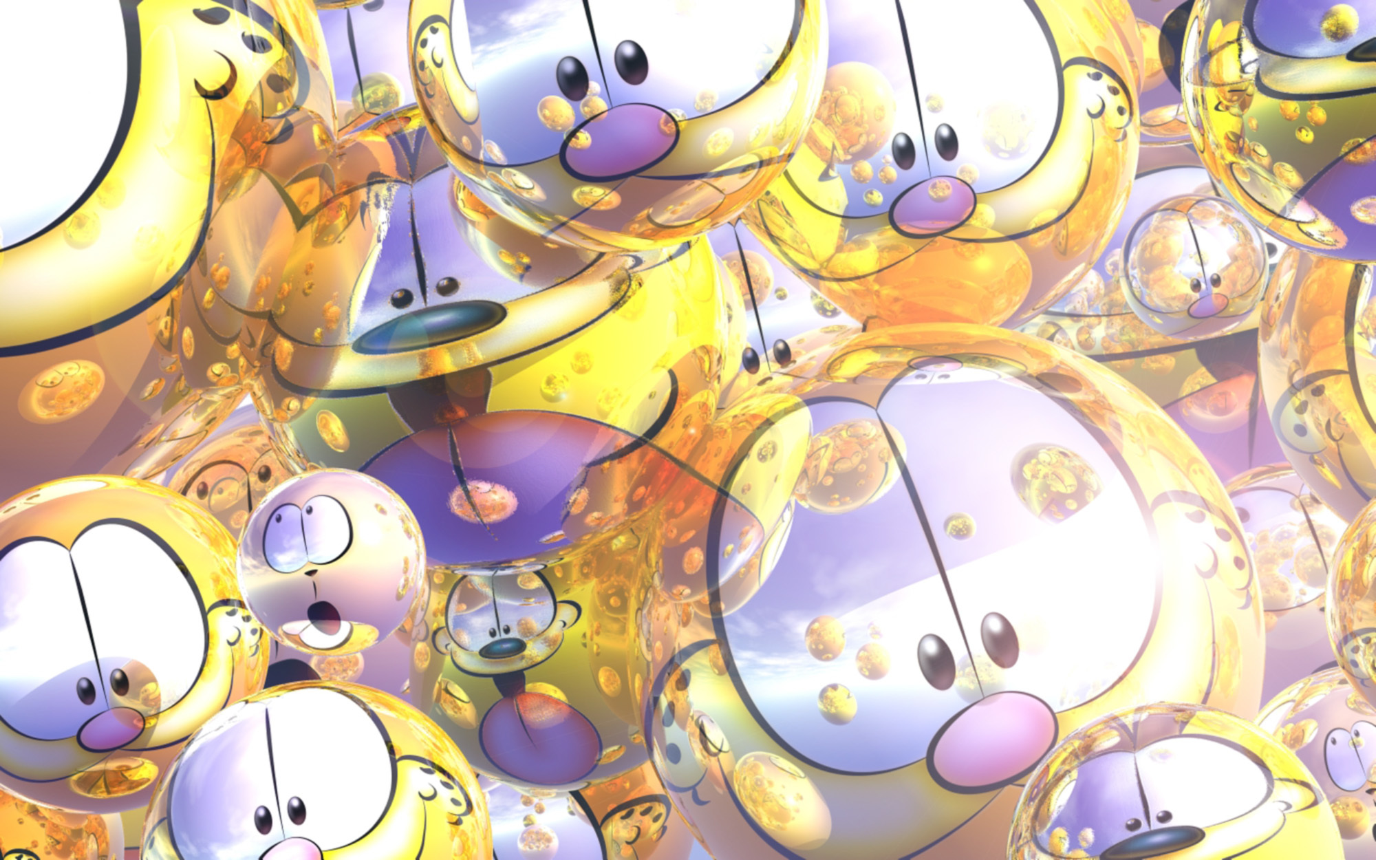 Garfield in golden bubbles