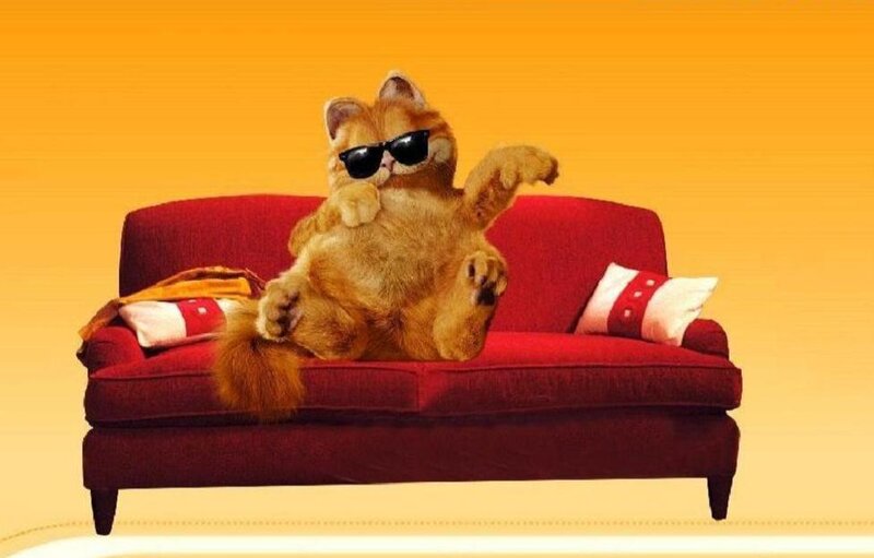 Garfield on a red couch