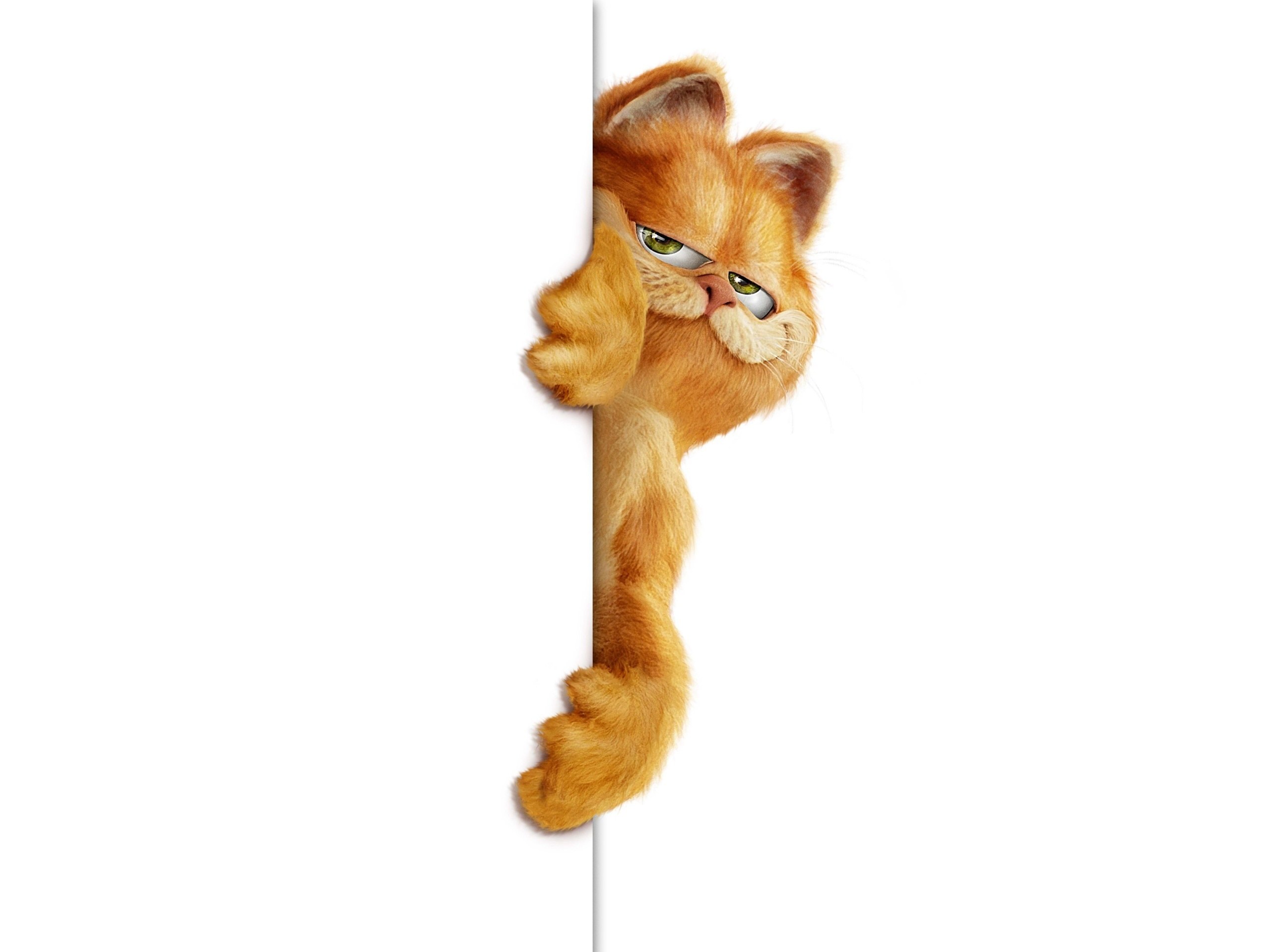 Garfield peeking from behind a wall