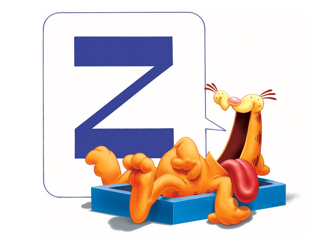 Garfield sleeping next to a Z