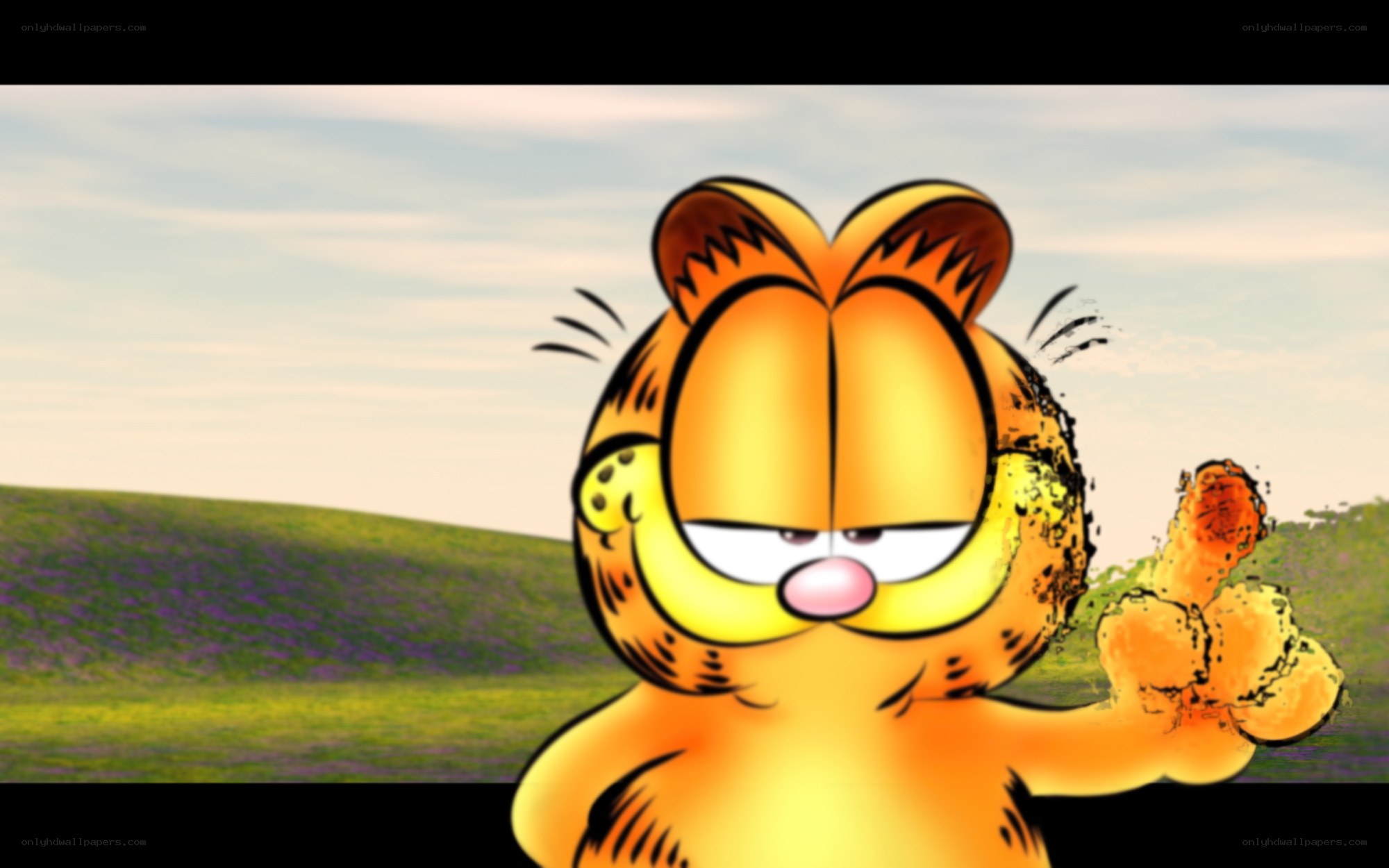 Garfield with fiery hand