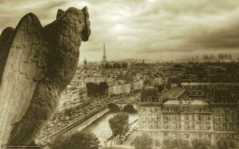 Gargoyle Overlooking Paris — Sepia