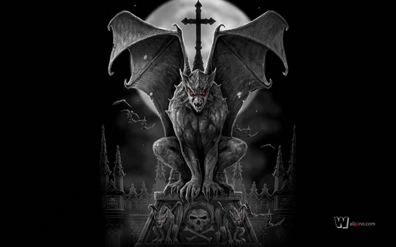 Gargoyle Statue at Night — Black, Dark, Digital Art