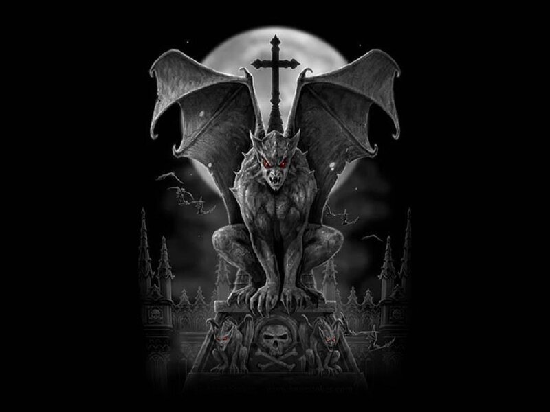 Gargoyle Statue at Night — Black, Dark
