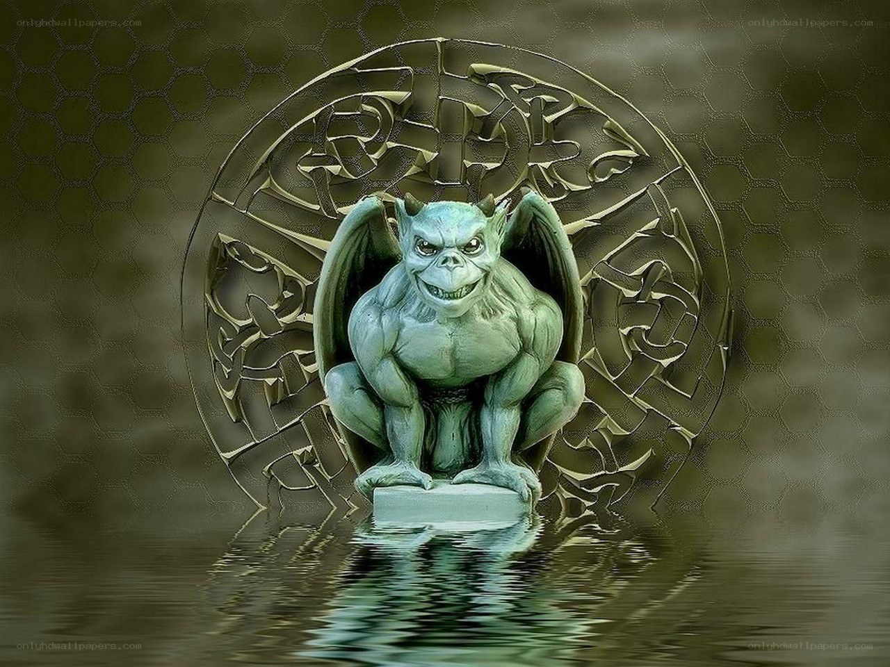 Gargoyle statue in water