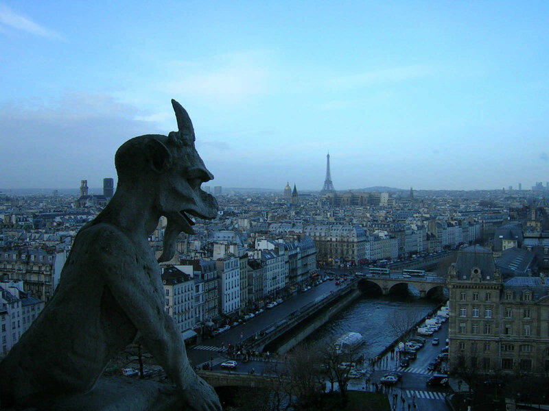 Gargoyle Statue on Cathedral — Blue, Dramatic
