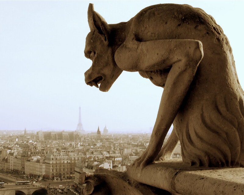Gargoyle Statue on Cathedral — Brown, Dramatic, Afternoon