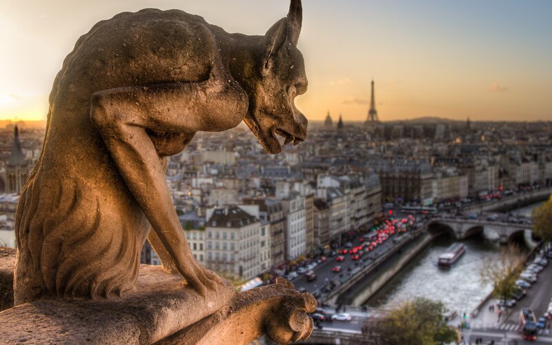 Gargoyle Statue on Cathedral — Brown, Dramatic