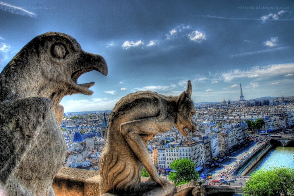 Gargoyles overlook Paris skyline